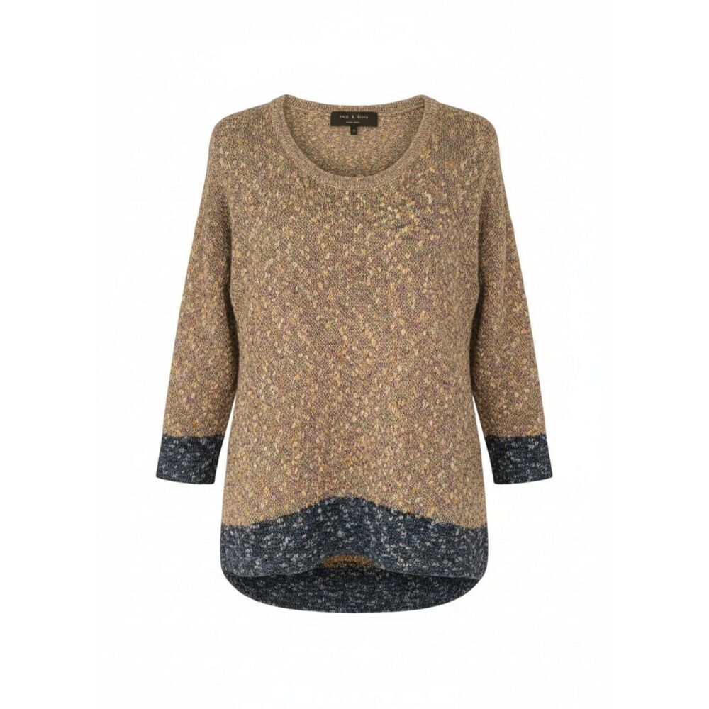Rag & Bone Confetti Knit Color-Block Hem Sweater Blue Multicolor Marled Boho